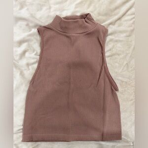 Zara Ribbed Mock Neck Tank Top - Mauve